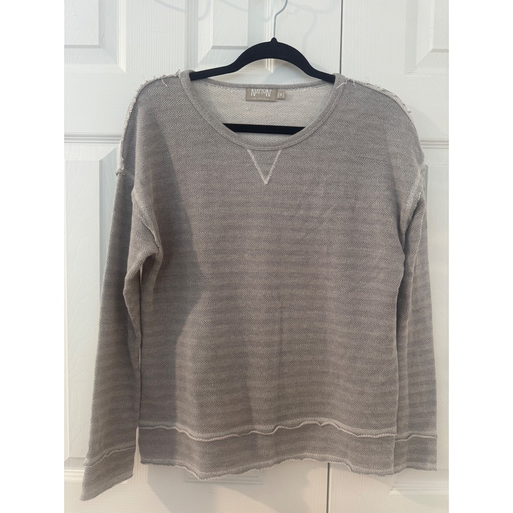 Nation LTD Jen Menchaca Grey Herringbone Raw Hem Sweatshirt Womens Small Peru - Picture 2 of 9